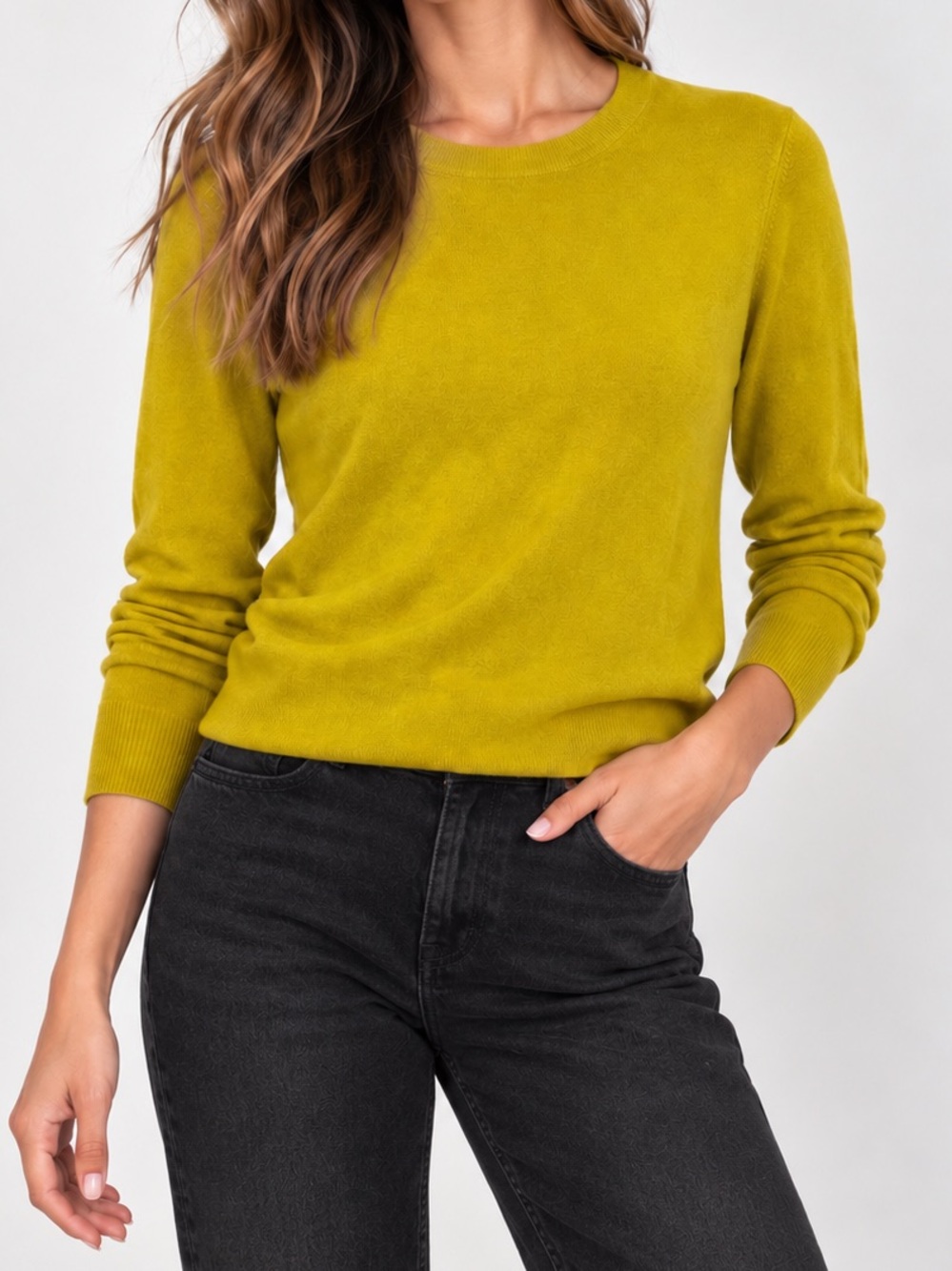 Zara Chartreuse Pullover Knit Sweater Crew Neck Green Yellow Gold Buttons Small